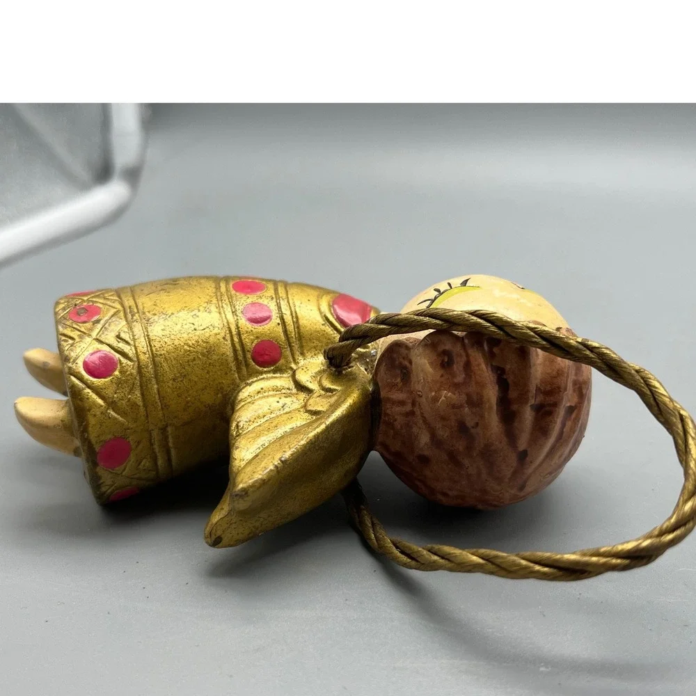 Vintage Mid Century‎ Flying Angel Christmas Ornament Gold Dress an Cord Japan
